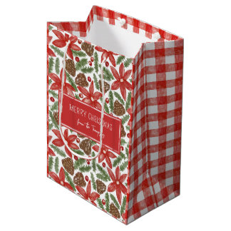 Watercolor Poinsettia & Pine Merry Christmas From Medium Gift Bag