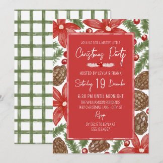 Watercolor Poinsettia & Pine Merry Christmas Party Invitation