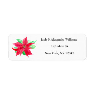 Watercolor Poinsettia Red Floral return address