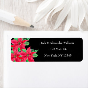 Watercolor Poinsettia Red Floral return address