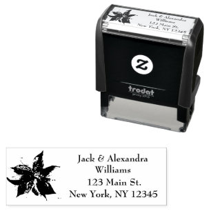 Watercolor Poinsettia Red Floral return address Self-inking Stamp