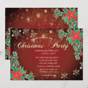 Watercolor Poinsettia Snowflakes Christmas Invitation