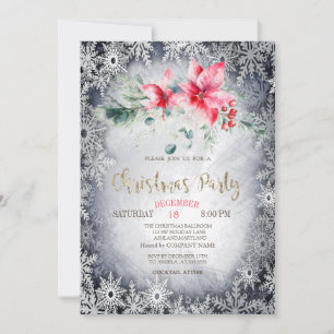 Watercolor Poinsettia Stars Christmas Invitation