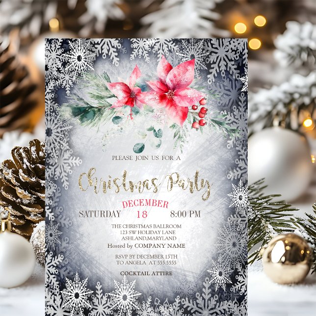 Watercolor Poinsettia Stars Christmas  Invitation (Creator Uploaded)