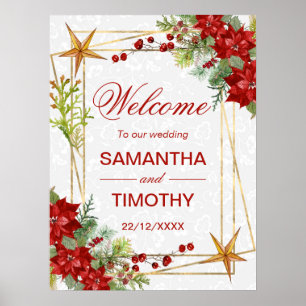 Watercolor Poinsettia Winter Wedding Welcome Poster