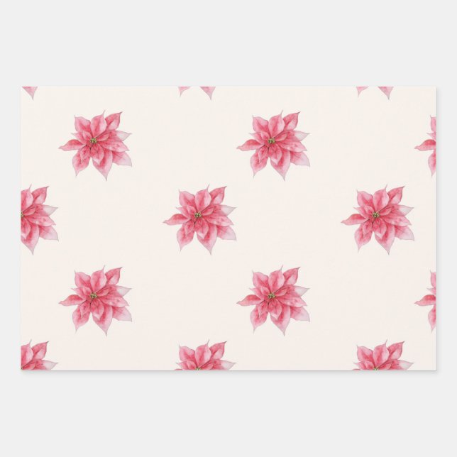 Watercolor Poinsettia Wrapping Paper Set (Front)