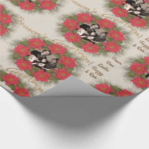 Watercolor Poinsettia Wreath with Your Photo Wrapping Paper