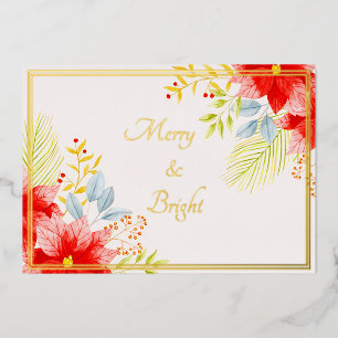 Watercolor poinsettias custom foil holiday card