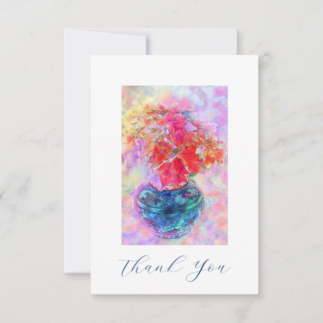 Watercolor Poinsettias Thank You Card (Front)
