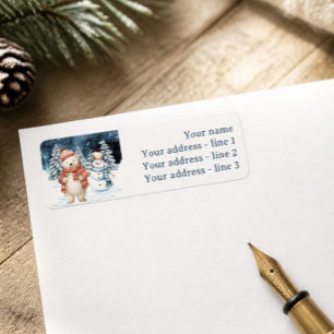 Watercolor Polar Bear and Snowman Winter Christmas