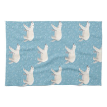 Watercolor Polar Bear Blue Kitchen Towel