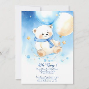 Watercolor Polar Bear Boy Baby Shower Invitation