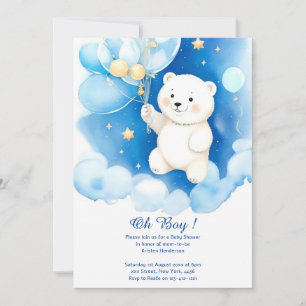 Watercolor Polar Bear Boy Baby Shower Invitation
