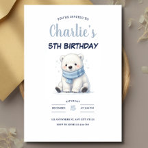 Watercolor Polar Bear in Scarf Winter Birthday