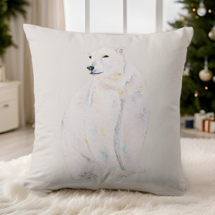 Watercolor Polar Bear Stylish Bohemian Christmas Cushion