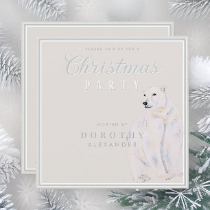 Watercolor Polar Bear Vintage Christmas Party Invitation