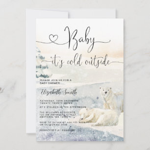 Watercolor Polar Bear Winter Baby Shower Invitation