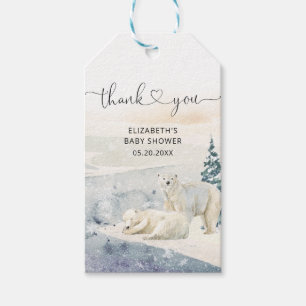 Watercolor Polar Bear Winter Baby Shower Thank You Gift Tags