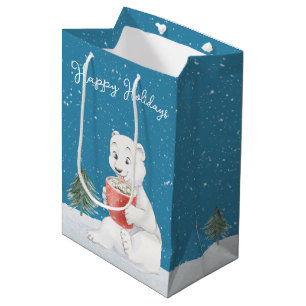 Watercolor Polar Bear With Hot Cocoa Medium Gift Bag