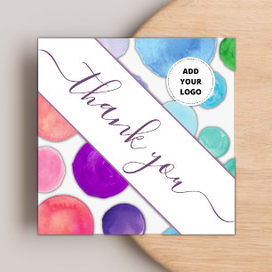 Watercolor Polka Dot Colourful Thank You & Logo Square Business Card