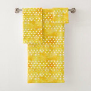 Watercolor Polka Dot - Earthy Yellow and White (1) Bath Towel Set