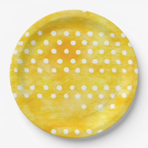 Watercolor Polka Dot - Earthy Yellow and White (1) Paper Plate