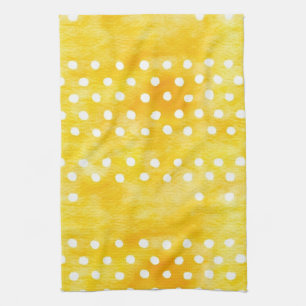 Watercolor Polka Dot - Earthy Yellow and White (1) Tea Towel