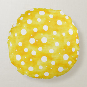 Watercolor Polka Dot - Earthy Yellow and White (2) Round Cushion