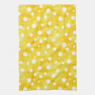 Watercolor Polka Dot - Earthy Yellow and White (2) Tea Towel