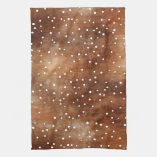 Watercolor Polka Dot in Coffee Brown and White (2) Tea Towel