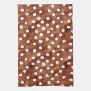 Watercolor Polka Dot in Coffee Brown and White Tea Towel