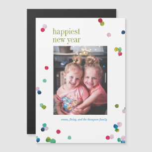 Watercolor Polka Dot Poms New Years Photo Card