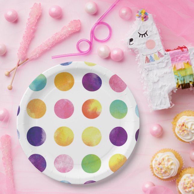 Watercolor polka dots paper plate (Party)
