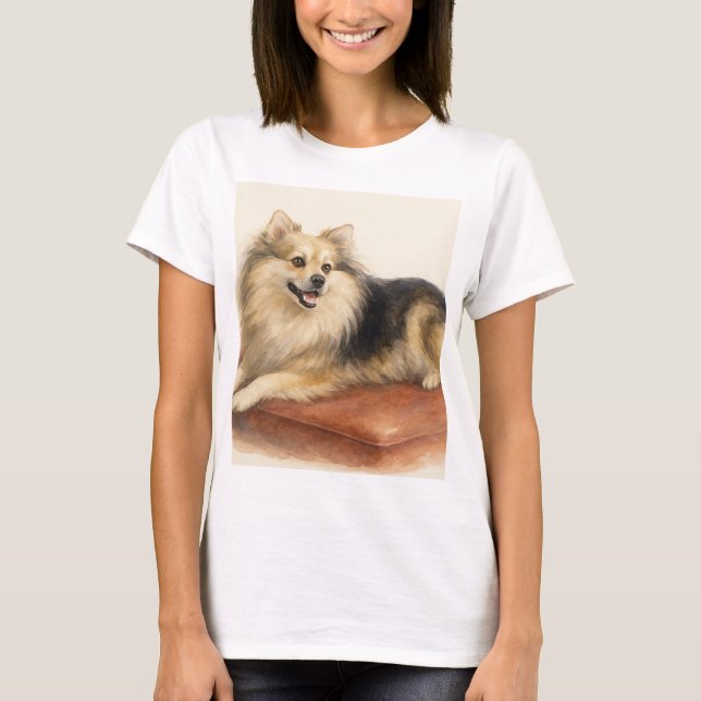 Watercolor Pomchi Dog Portrait T-Shirt (Front)