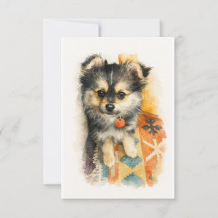 Watercolor Pomchi Puppy  Thank You Card