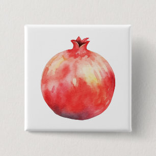 Watercolor Pomegranate 15 Cm Square Badge