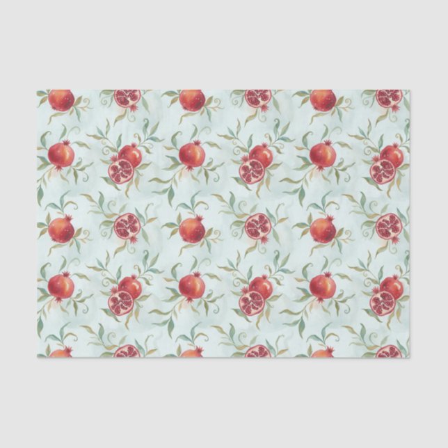 Watercolor Pomegranate Fruit and Leaves  Tissue Paper (Front)