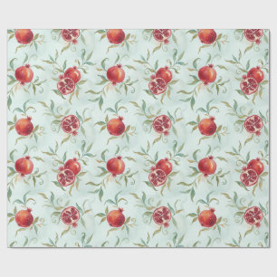 Watercolor Pomegranate Fruit and Leaves Wrapping Paper