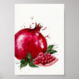 Watercolor Pomegranate Kitchen art Poster