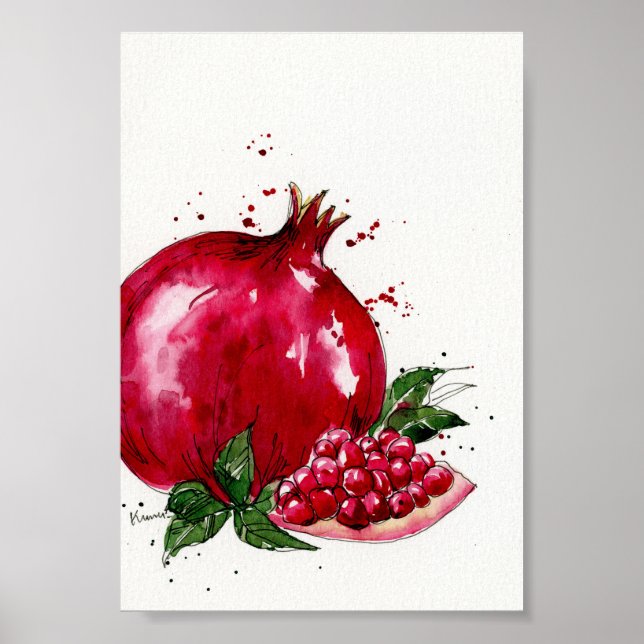 Watercolor Pomegranate Kitchen art Poster (Front)