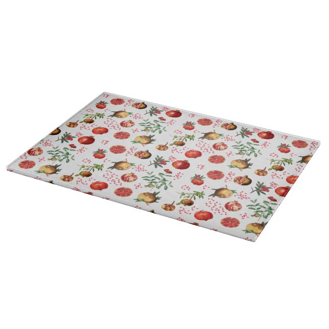Watercolor Pomegranate Mediterranean Fruit Pattern Cutting Board (Corner)
