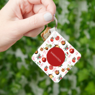 Watercolor Pomegranate Mediterranean Fruit Pattern Key Ring