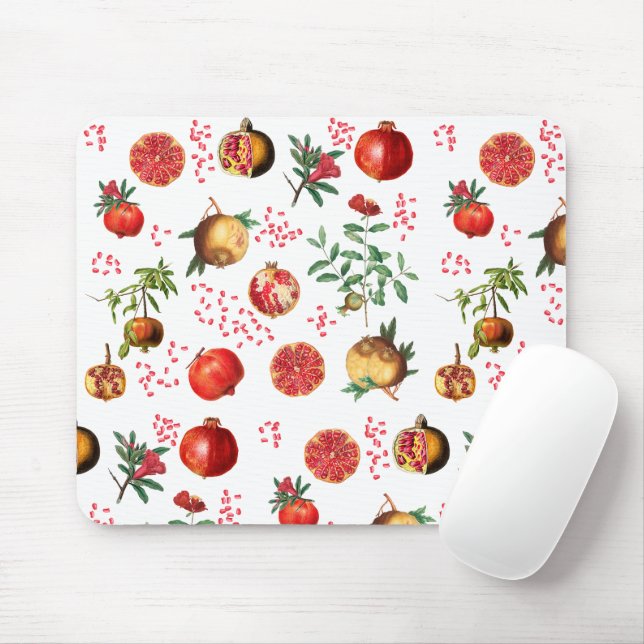 Watercolor Pomegranate Mediterranean Fruit Pattern Mouse Mat (With Mouse)