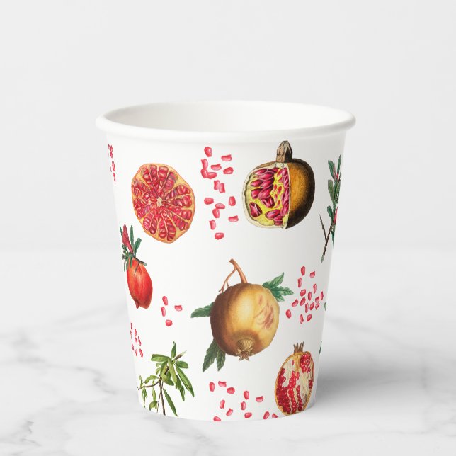 Watercolor Pomegranate Mediterranean Fruit Pattern Paper Cups (Front)