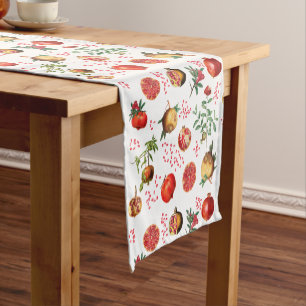 Watercolor Pomegranate Mediterranean Fruit Pattern Short Table Runner