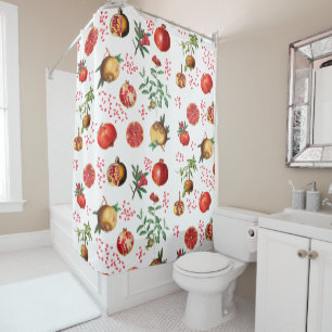 Watercolor Pomegranate Mediterranean Fruit Pattern Shower Curtain
