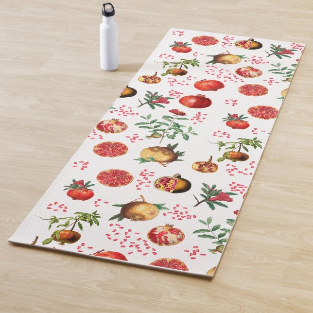 Watercolor Pomegranate Mediterranean Fruit Pattern Yoga Mat (In Situ)