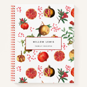 Watercolor Pomegranate Mediterranean Fruit Recipe  Notebook