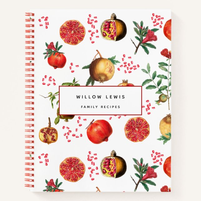 Watercolor Pomegranate Mediterranean Fruit Recipe  Notebook (Front)