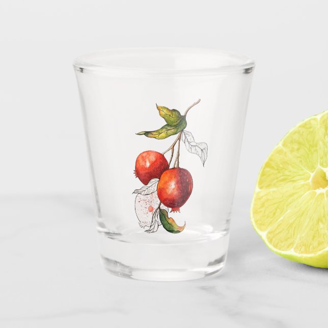 Watercolor Pomegranate Shot Glass (Front)